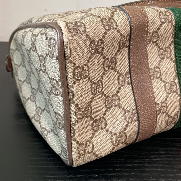 GUCCI Vintage Sherry Line GG Web PVC Canvas Leather Brown Boston Bag Handbag - Picture 13 of 17